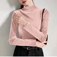 thumbnail image 5 of Aobny Velvet T Shirt Plus Size Basic Womens T-shirt Pink High Neck Pullover Long Sleeve Fall Going Out Tops,XXXL, 5 of 7