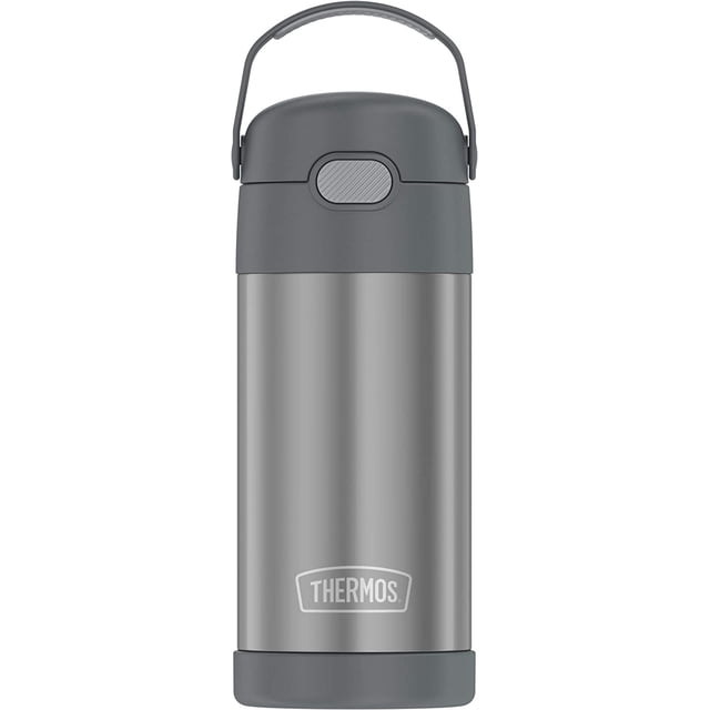 Botella de pajita de acero inoxidable aislada al vacío de 12 onzas THERMOS FUNTAINER para niños gris