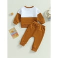 thumbnail image 3 of Toddler Baby Boy Fall Winter Clothes Color Block Long Sleeve Sweatshirt Pullover Tops + Joggers Pants Outfit Set, 3 of 7