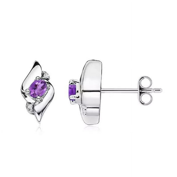 ANGARA Natural Amethyst Shell Stud Earrings with Diamonds For Women In Sterling Silver | February Birthstone, Anniversary, Jewelry Gift for Women | Amerthyst Push Back Stud Earrings
