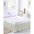 thumbnail image 2 of Sage Green Striped Bed Skirt King Size, Modern Farmhouse Sage Green White Stripes Wrap Around Bed Skirting with Adjustable Elastic Strap, Dust Ruffled Pleated Bedskirts 18 Inch Drop for Bedroom Beds, 2 of 9