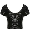 thumbnail image 5 of DuoJiaJ Fashion Women Sexy O-Neck Solid Sequins Short Sleeve Short Navel Top Blouse Tee Womenâs -Free Button-Down Shirts Black, 5 of 5