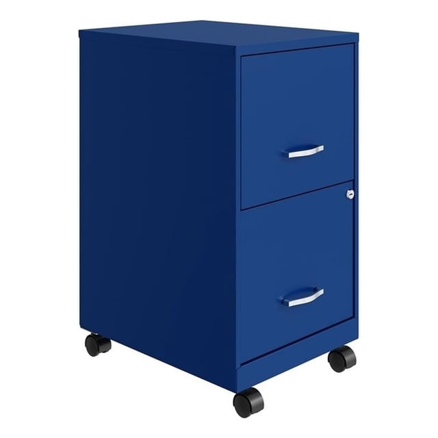 Pemberly Row 18" 2-Drawer Metal Mobile Smart Vertical Filing Cabinet in Blue