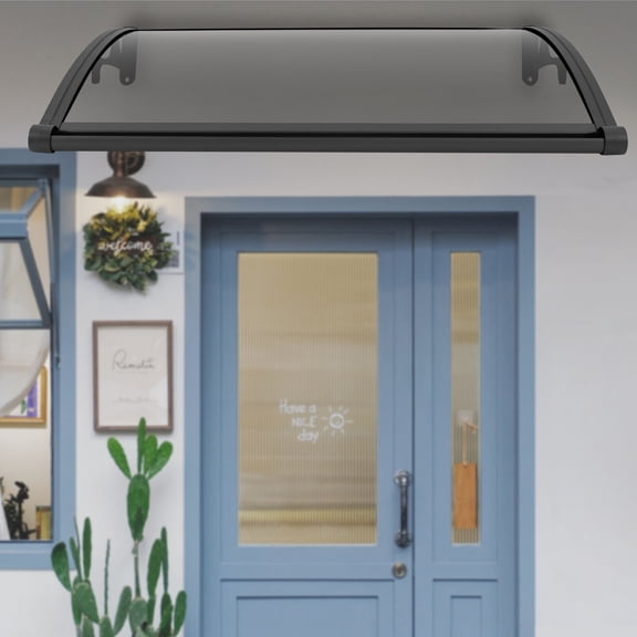 Door Awning Canopy 40 Inch Wide, Fixed Window Awning with Widened Gutters & Side Spouts, Heavy Duty Aluminum Frame PC Panel, 110lb Snow Load, Weatherproof Entryway Cover