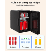 OTIC Mini Fridge, 4 Liter/6 Can Small Refrigerator, 120V AC/ 12V DC Portable Thermoelectric Cooler & Warmer Black