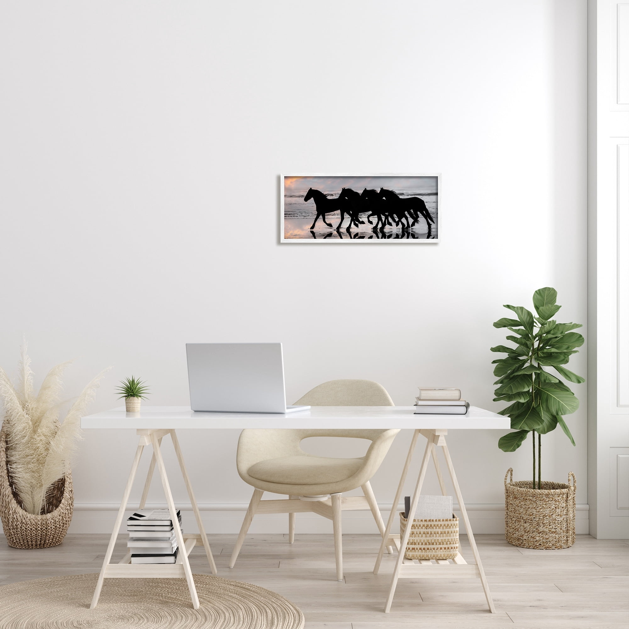 Stupell Industries Wild Horses Sunset Beach Silhouettes Galloping Animals, 24 x 10, Design by PHBurchett