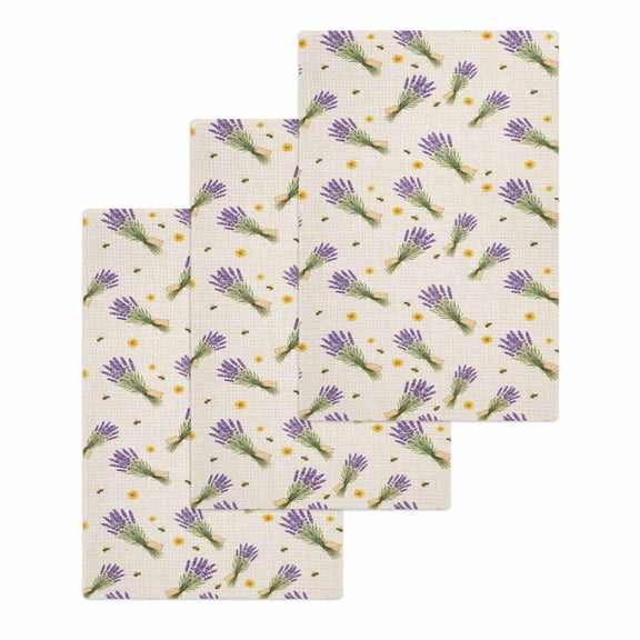 Lavender Kitchen Dish Towels for Drying Dishes Set of 3, Spring Floral Summer Botanical Farmhouse Rustic Waffle Weave Microfiber Hand Tea Bathroom Towels Quick Dry & Absorbent Towel 15.7x23.6