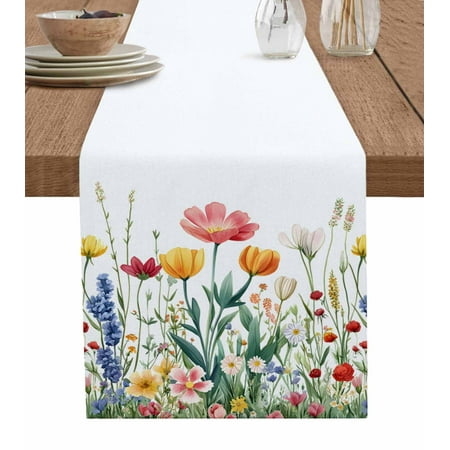 

Table Runner Dresser Scarf 13 x 120 Inch Watercolor Spring Colorful Floral Plants Romantic Garden Table Runners Non-Slip Heat Kitchen Dining Table Decor for Indoor Outdoor Home Party Decoration