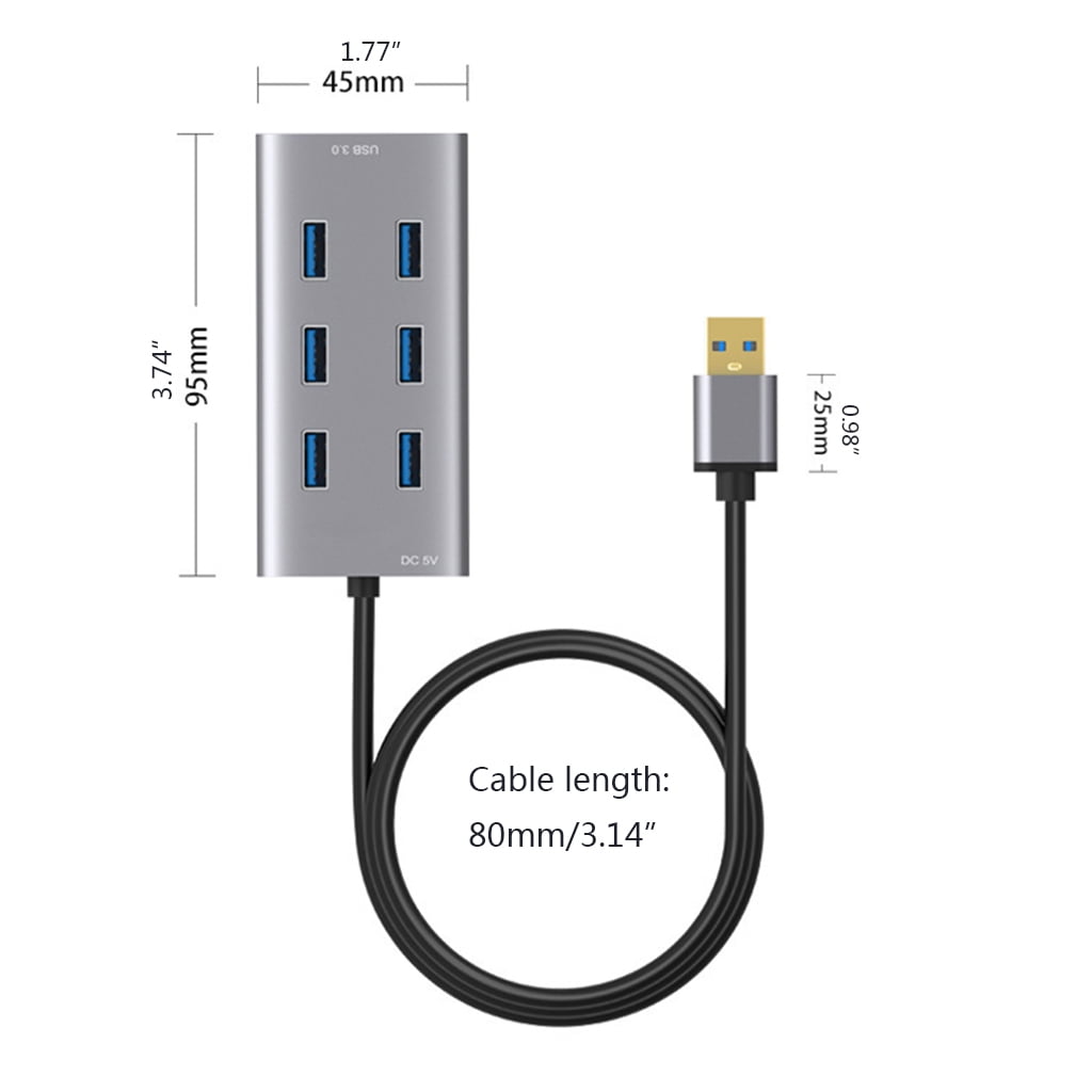 lanema 7 Ports USB 3.0 HUB, USB Extension All Aluminum Fuselage Computer Accessories with Independent Power Supply Port