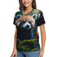 thumbnail image 2 of Honeii Forest Plant Raccoon Print Women's Classic V-Neck T-Shirt,Womens Fashion Tops,Stylish Everyday Top for Women, Casual Summer Spring Outfits Clothes-Medium, 2 of 5