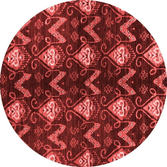 Ahgly Company Machine Washable Indoor Round Abstract Red Modern Area Rugs, 3' Round