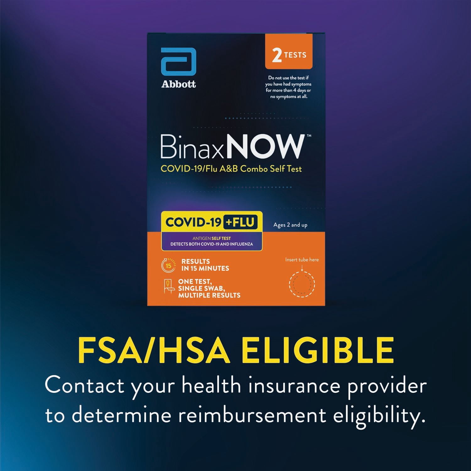 BinaxNOW™ COVID-19 & Flu A/B Combo Rapid Self Test, 2 Count – Results in 15 Minutes