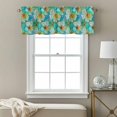 thumbnail image 3 of Teal Flower Valance Curtain for Windows Retro Abstract Watercolor Teal Blue Gold Floral Blossom Rod Pocket Curtain Valances Short Window Treatments for Kitchen Bathroom Laundry Basement 56 x 16 Inch, 3 of 9