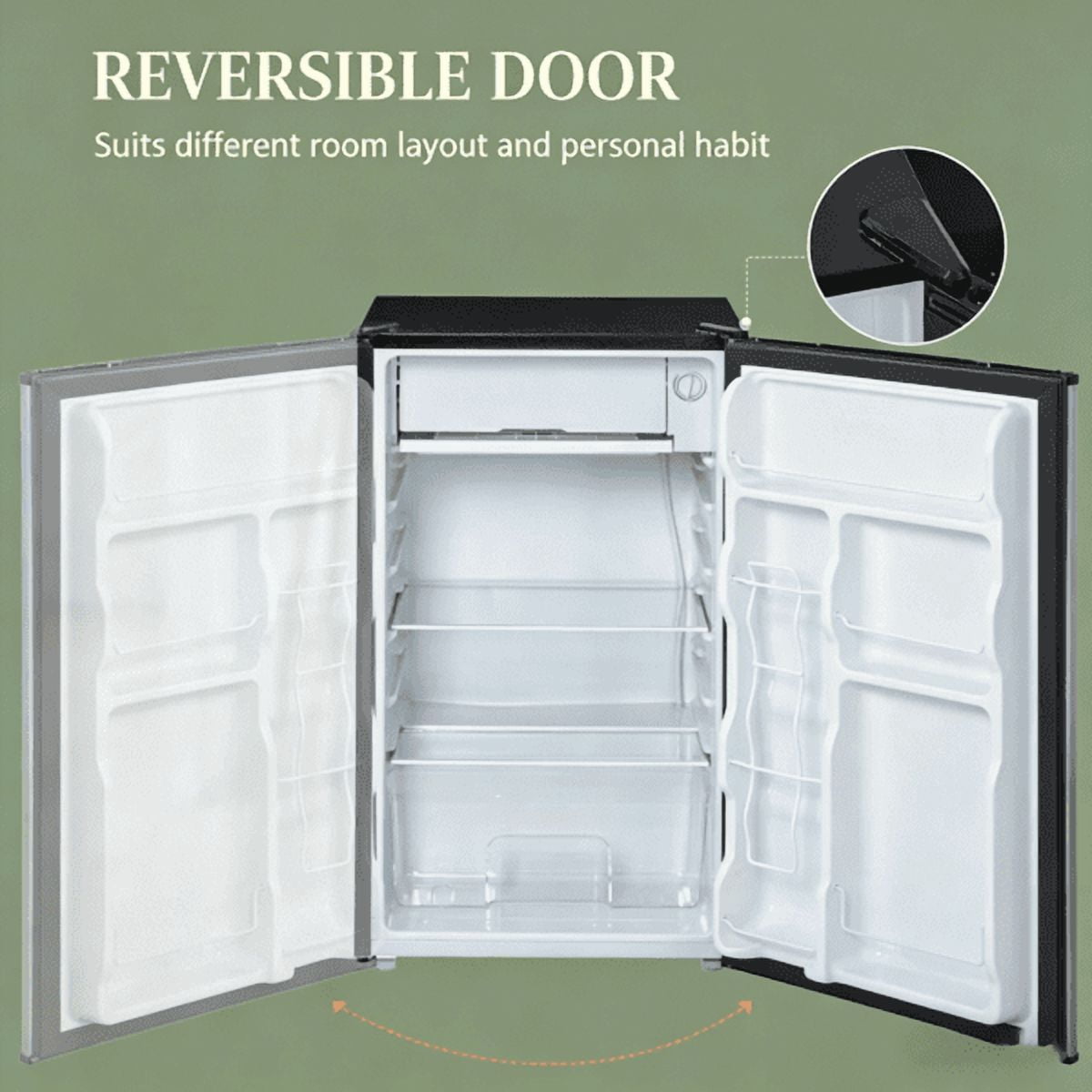 Mini Fridge with Freezer Compartment, Small Single Door Refrigerator Adjustable Thermostat, Energy Saving Compact for Office Dorm Bedroom, Silver Panel, 3.2 cu ft