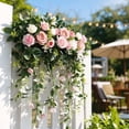 thumbnail image 4 of JHyouerji Artificial Rose Front Door Swag Wreath 24x10x1 Inch Pink All Season Farmhouse Hanging Floral Decor for Wedding Holiday, 4 of 8