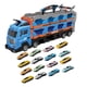 thumbnail image 4 of Camión de juguete, vehículos de arranque con remolque, juego plegable azul con 16 coches, 4 of 9