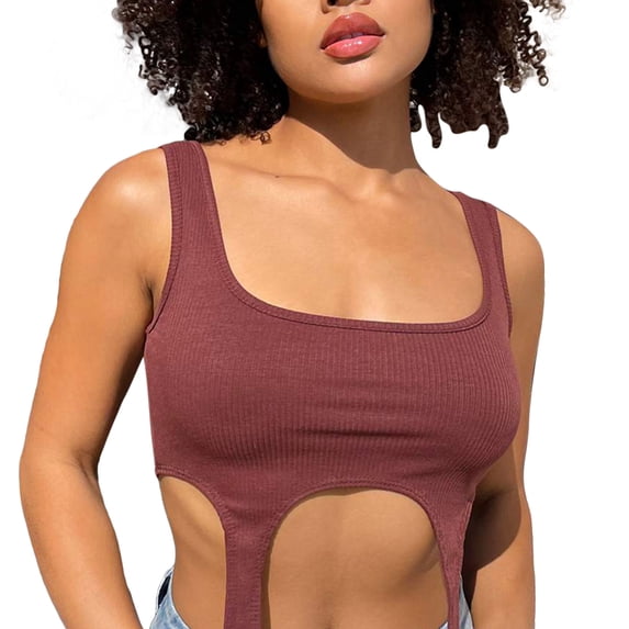 hirigin Women Square Neck Sleeveless Solid Color Short Camisole Tank Tops