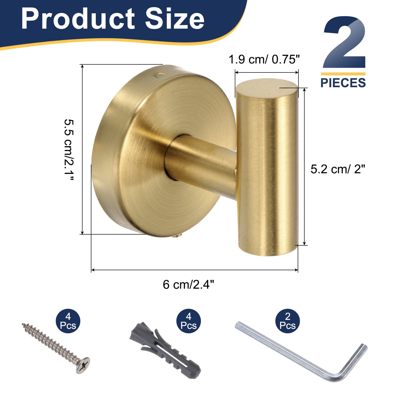 Unique Bargains Bath Towel Hook Stainless Steel Coat Hook Wall Mount Robe Gold