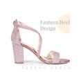 thumbnail image 3 of BLISSFUL STEP Glitter Open Toe Crisscross Strap Block Heel Sandals for Women, 3 of 5