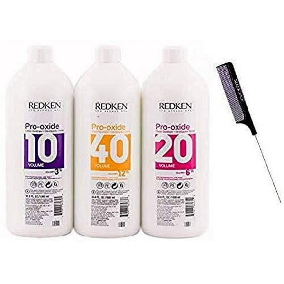 Redken Original 5th Ave NYC PRO-OXIDE Cream Developer (with Sleek Steel Pin Rat Tail Comb) Proxide Creme Hydrogen Peroxide for Hair Color Dye (40 Volume / 12% - 33 oz liter- 1000 ml)