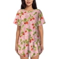 thumbnail image 1 of Vsdgher Pyjama Motif Floral Fraise pour Femmes 2 Pcs Manches Courtes Ensemble de Nuit, Ensemble de Pyjama Doux d'Été Décontracté, 2 Pcs Pj-Petit, 1 of 6