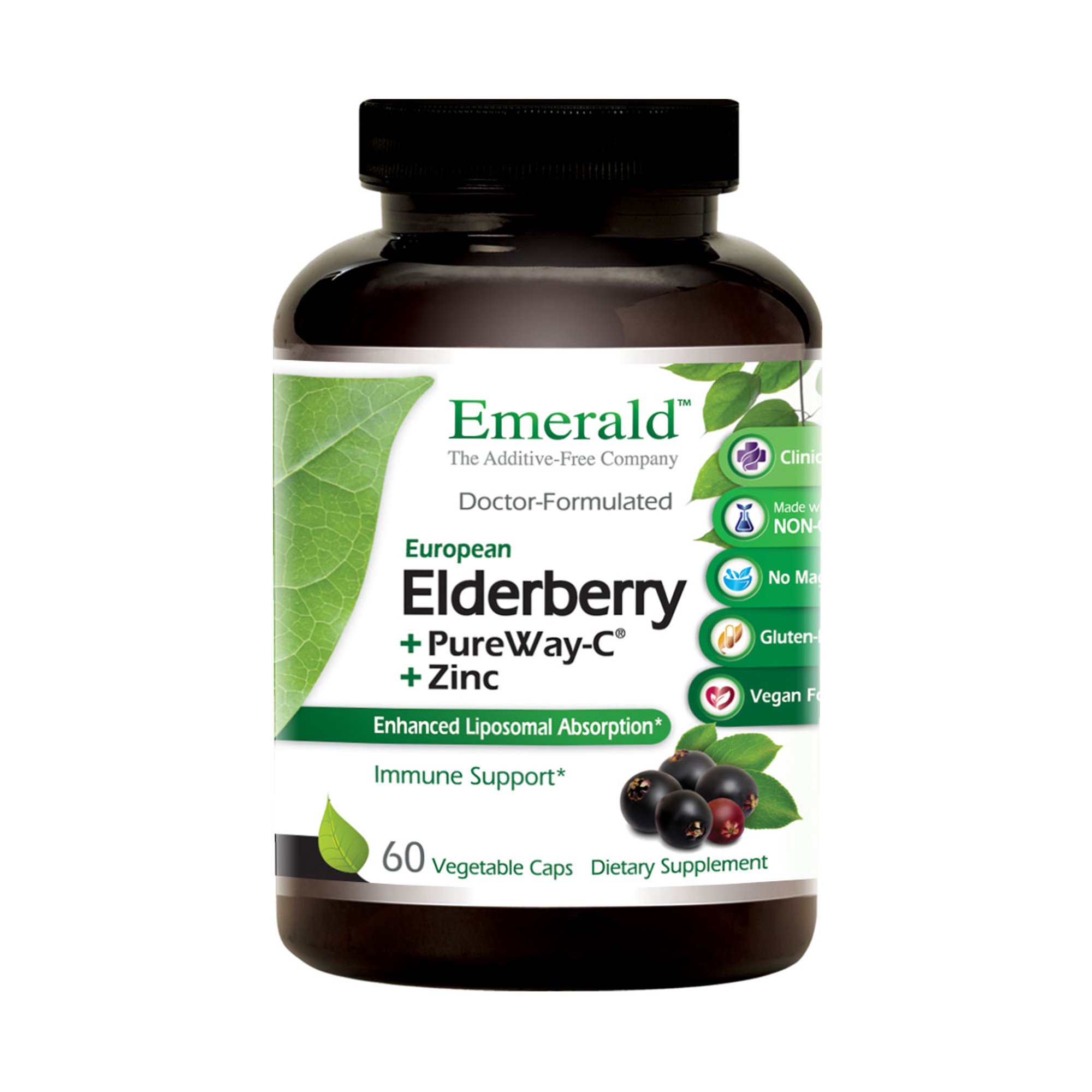 Emerald Labs Elderberry 500mg with Zinc and Pure Vitamin C to Support Immune Health - 60 Vegetable Capsules