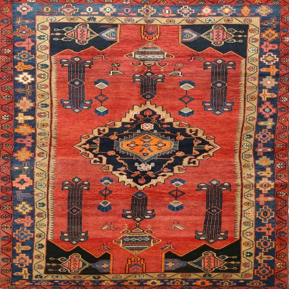 Ahgly Company Machine Washable Indoor Square Traditional Dark Gold Brown Area Rugs, 5' Square