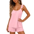 thumbnail image 3 of ShomPort Summer Pajama for Women 2 Piece Set Ruffle Cami Top and Shorts Lounge Comfy Sleep Set, 3 of 5