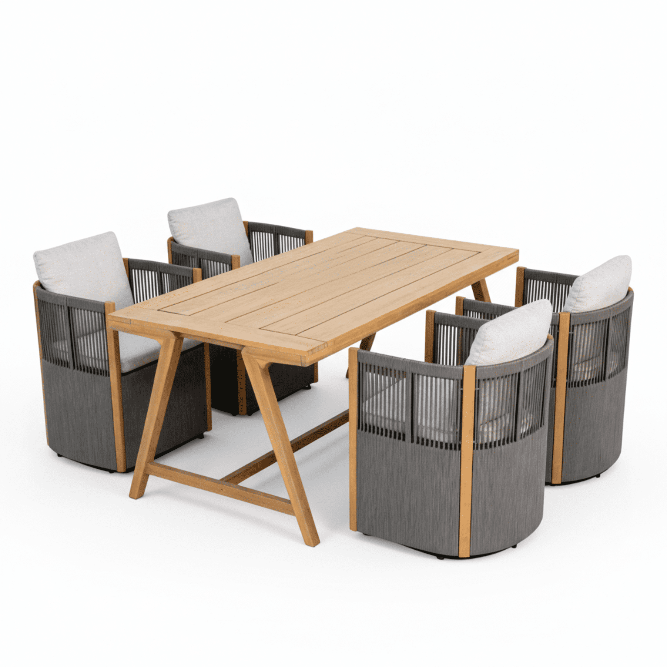 Christopher Knight Home 5 Piece Patio Dining Set, Swivel Rope Chairs and Rectangular Table, Gray