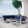 thumbnail image 3 of Modern Contemporary Urban Design Outdoor Patio Balcony Four PCS Sectional Sofa Set, Navy Blue, Aluminum, 3 of 7