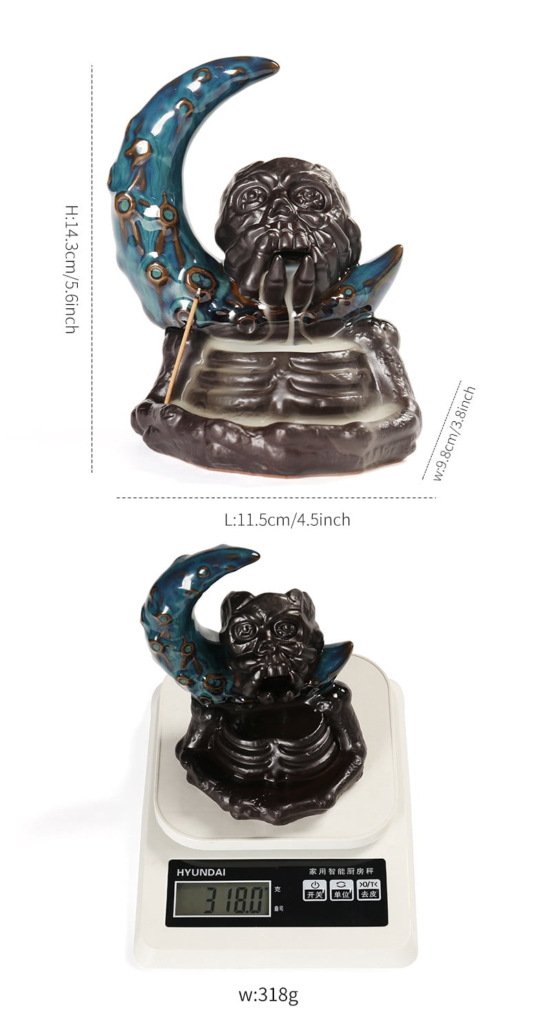 Backflow Incense Holder Burner Spooky Moon and Skull Incense Burner Waterfall Incense Burner Skull Decor