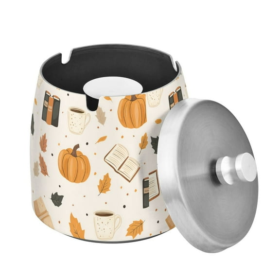 Yayeee Ashtray with Lid for Cigarette Smokeless Stainless Steel Home Ash Holder, Beige Fall Pumpkin