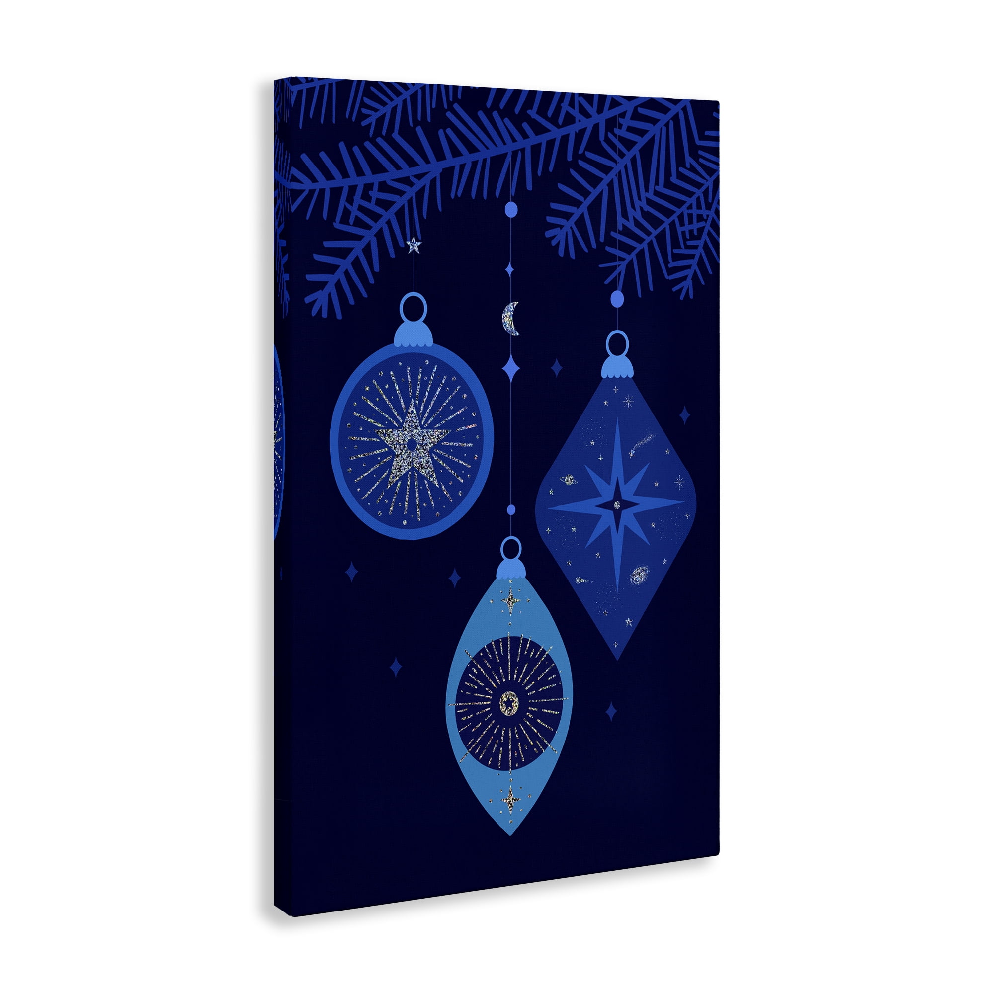 Stupell Industries Blue Hanging Ornaments Holiday Painting Gallery Wrapped Canvas Art Print Wall Art, 24 x 36