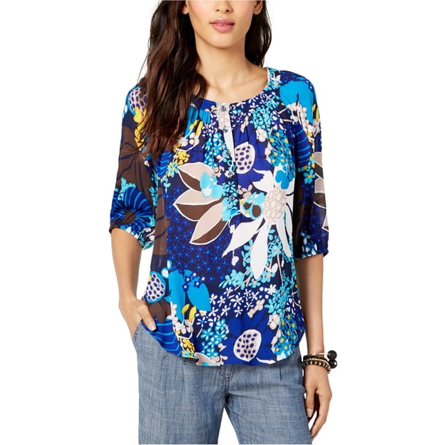 Trina Turk Blouse en Crêpe Henley pour Femmes, Bleu, Très Petit