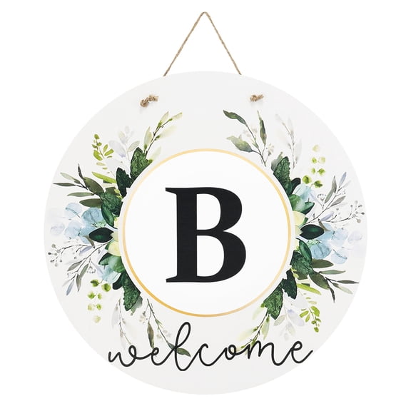 Uxcell Letter B Wreath Welcome Sign for Front Door, Wooden Round Hanging Sign with Rope for Front Porch Home Garden Farmhouse Yard Outside Wall Decorations
