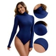thumbnail image 3 of Unique Bargains Women's High Neck Tops Slim Fit Bodysuit Jumpsuit S Dark Blue, 3 of 6