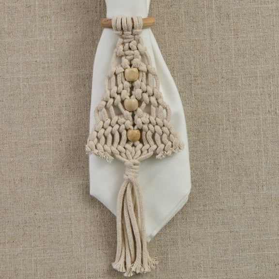 Split P Macrame Triangle With Beads Napkin Ring Set of 4