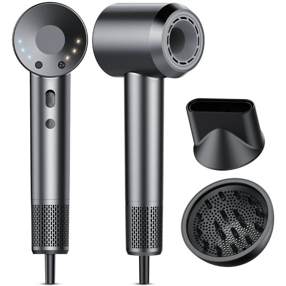 Hair Dryer, 160000 RPM Professional High Speed Blow Dryer, Heat-Control & Low Noise Hairdryer for Faster Drying Hair Types, Travel with Diffuser, Deep Grey