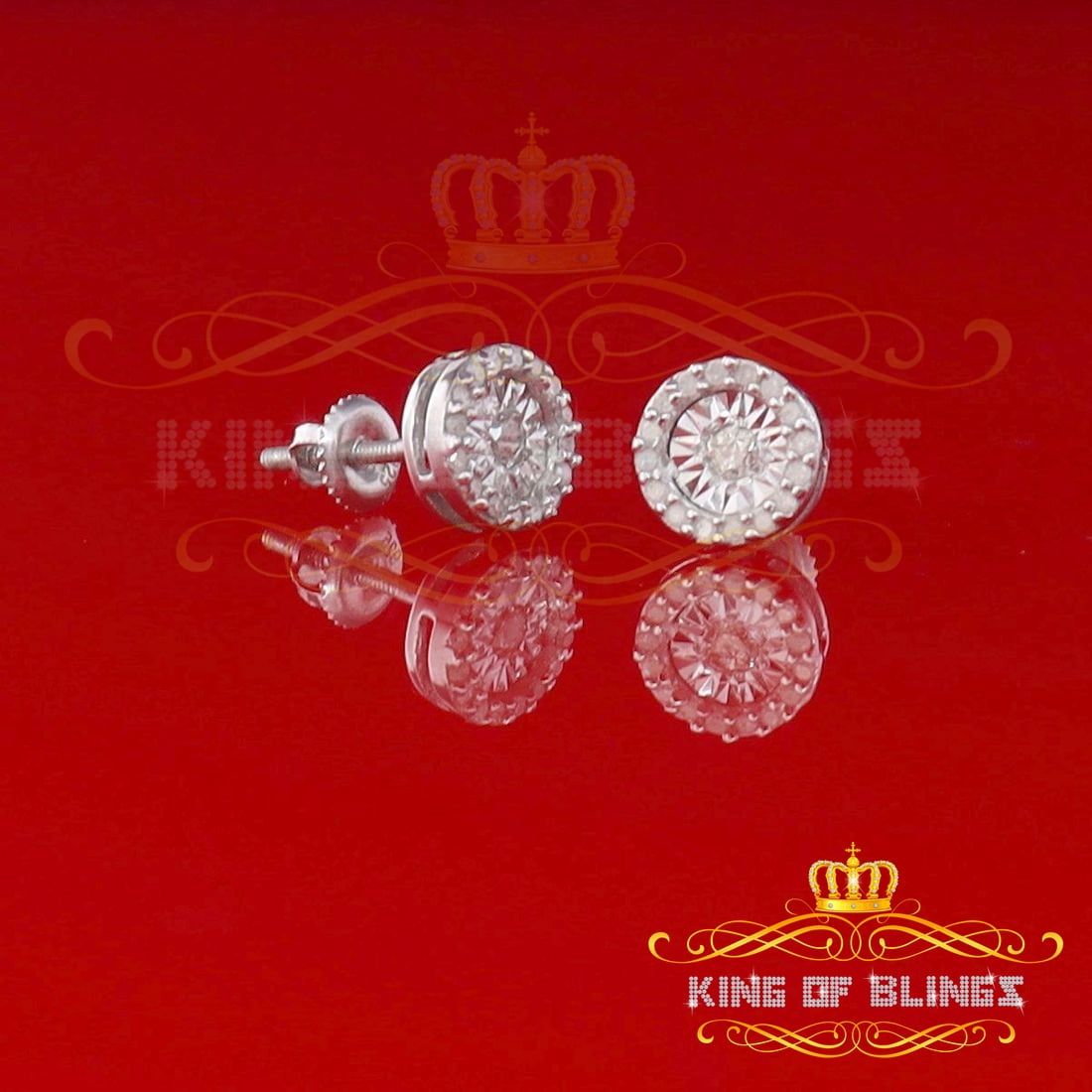 King of Bling's 925 Sterling Silver 0.15ct Diamond For Women's/ Men's White Stud Round Earrings