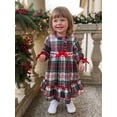 thumbnail image 3 of Cjfdfy Toddler Little Girls Christmas Nightgowns Outfit Holiday Plaid Dress With Red Ribbon Bow Ruffle Long Sleeve Pajamas Cute Kids Christmas Fall Winter Outfit, 3 of 9