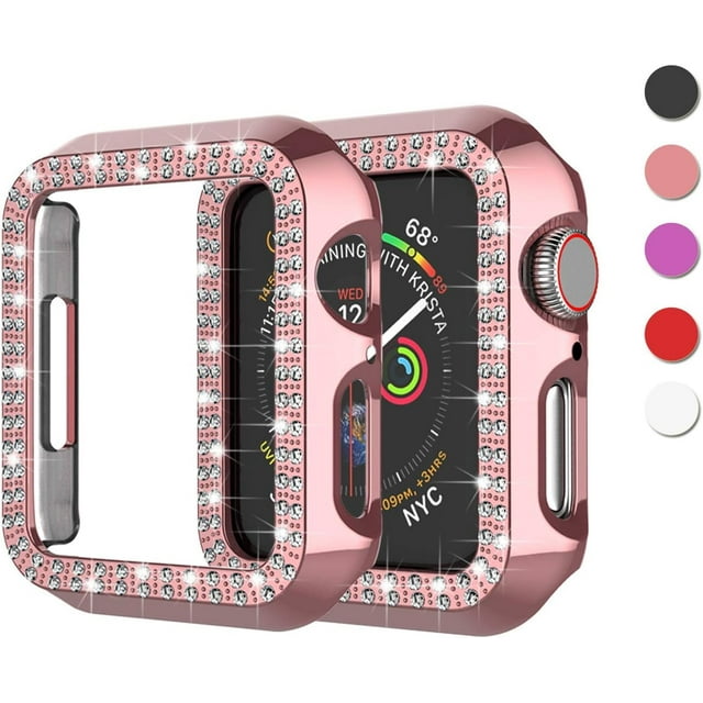 KOMI Bling Case Compatible For Apple Watch 38mm 40mm 42mm 44mm, Crystal Diamond Apple Watch Protector Case Slim PC Anti-Scratch Bumper Frame Protective Cover For iWatch Series SE/6/5/4/3/2/1 Rose Gold
