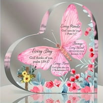 Acrylic Butterfly with 5 Inspirational Bible Verses (Psalms 23:1-2 Peter 5:7 Jeremiah 31:3 Matthew 28:7) - Pink Floral Indoor Outdoor Religious Gifts for Women Men Birthday day gift Graduation