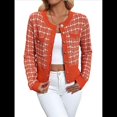 thumbnail image 2 of Blazer de A Cuadros para Mujer, Elegante, Informal, con Botones Al Frente, Cuello Redondo, Larga, Tejido Texturizado Naranja-Rojo M, 2 of 10