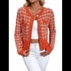 thumbnail image 2 of Blazer de A Cuadros para Mujer, Elegante, Informal, con Botones Al Frente, Cuello Redondo, Larga, Tejido Texturizado Naranja-Rojo XL, 2 of 10