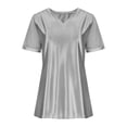 thumbnail image 6 of Women's V Neck Short Sleeve Top Blouse Shirt Solid Color Mesh Rhinestone Hollow Out Loose Fit Casual Daily Wear Work Office Vacation Fashion Essential Gift for Women | CSEONE,Gray XL, 6 of 9