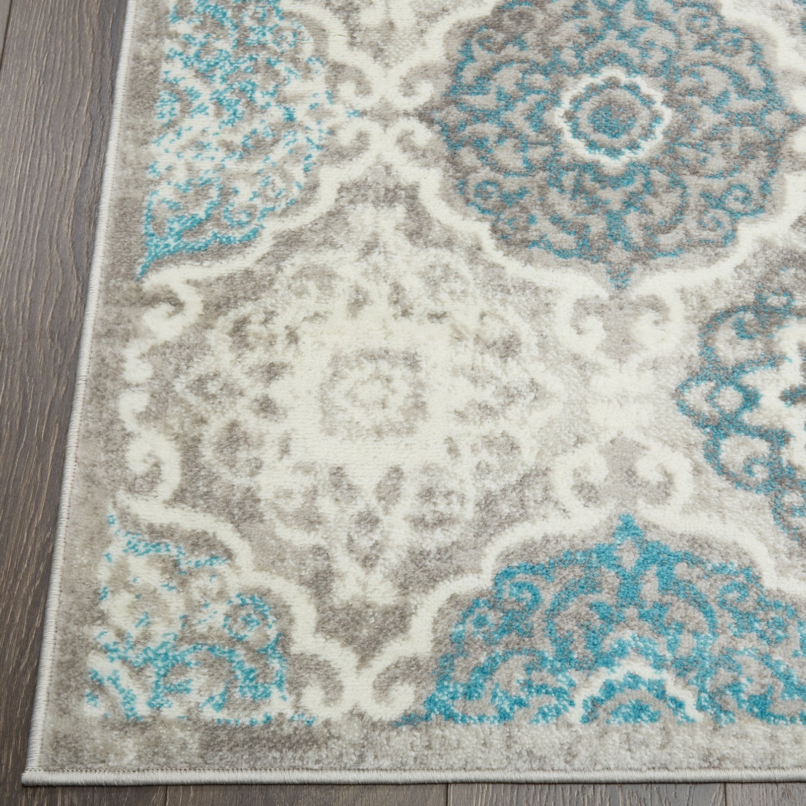 Home Dynamix Boho Andorra Transitional Damask Area Rug, Grey/Blue, 6'6"x9'6"