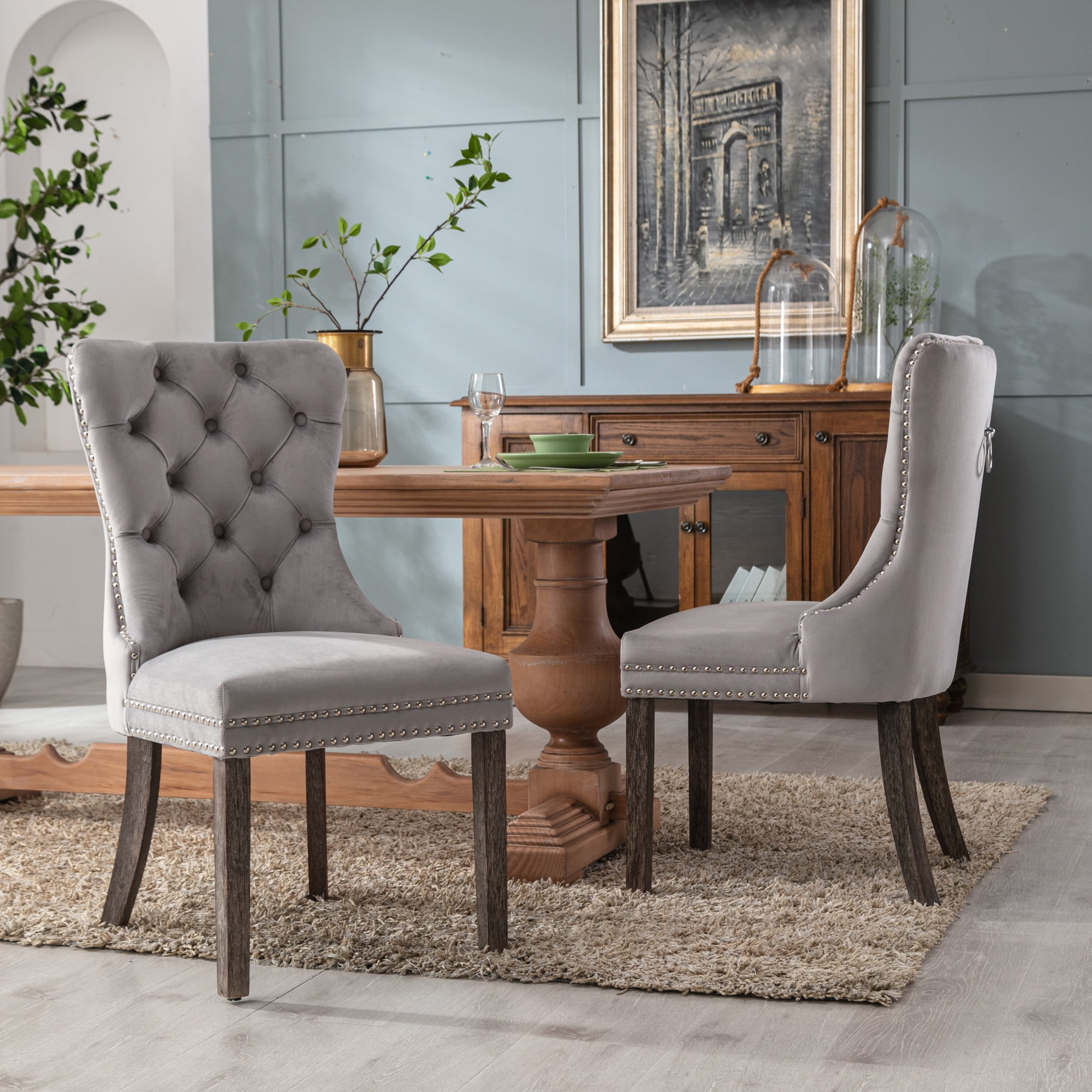 Velvet Dining Chairs Set of 2, Upholstered High-end Tufted Dining Room ...