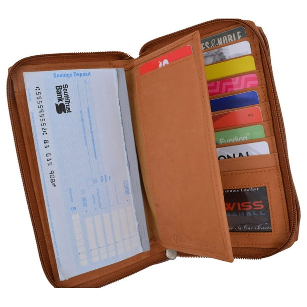 Marshal Wallet - Zip Around Genuine Leather Tan Checkbook Credit Card ...
