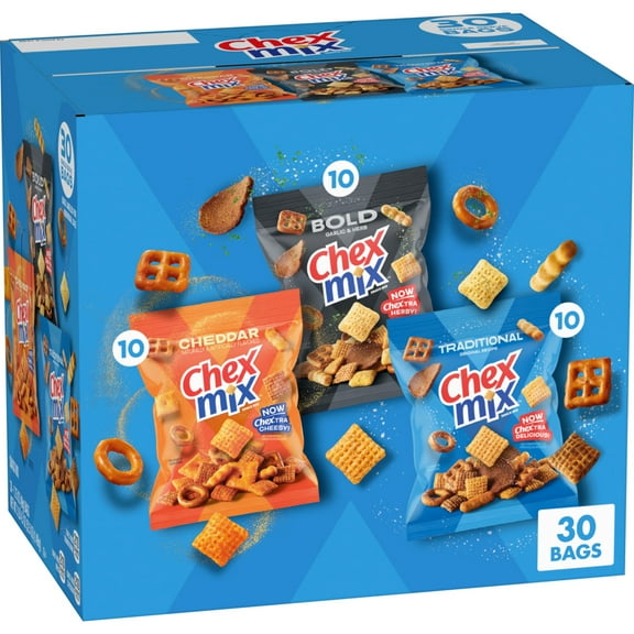 Chex Mix Snack Mix, Variety Pack, Snacks Bags, 52.5 oz, 30 Count