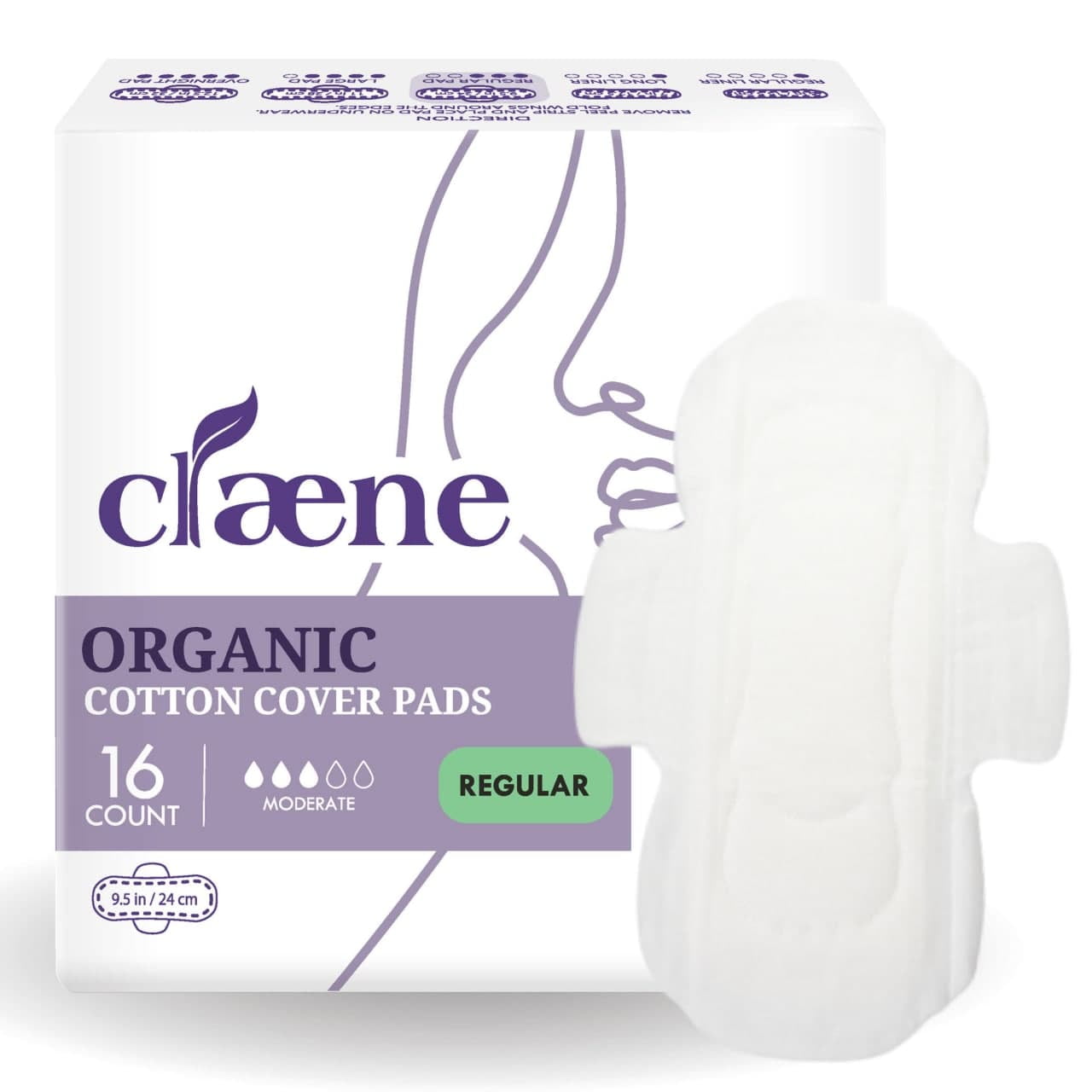 Claene Organic Cotton Cover Pads, CrueltyFree, Menstrual Regular Pads